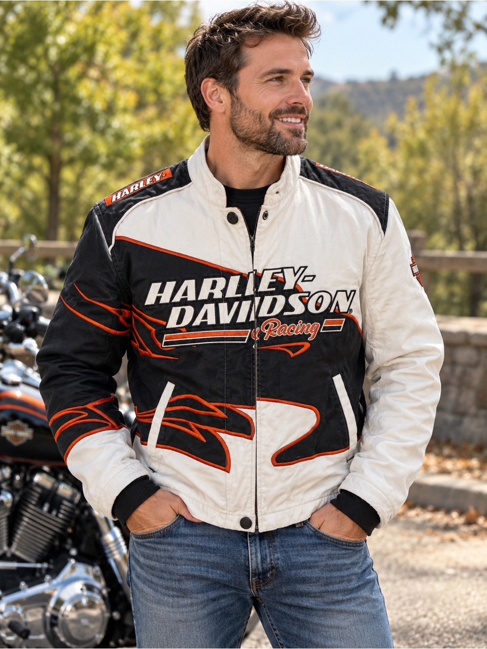 Harley-Davidson Screamin’ Eagle Racing Jacket Black White Orange M